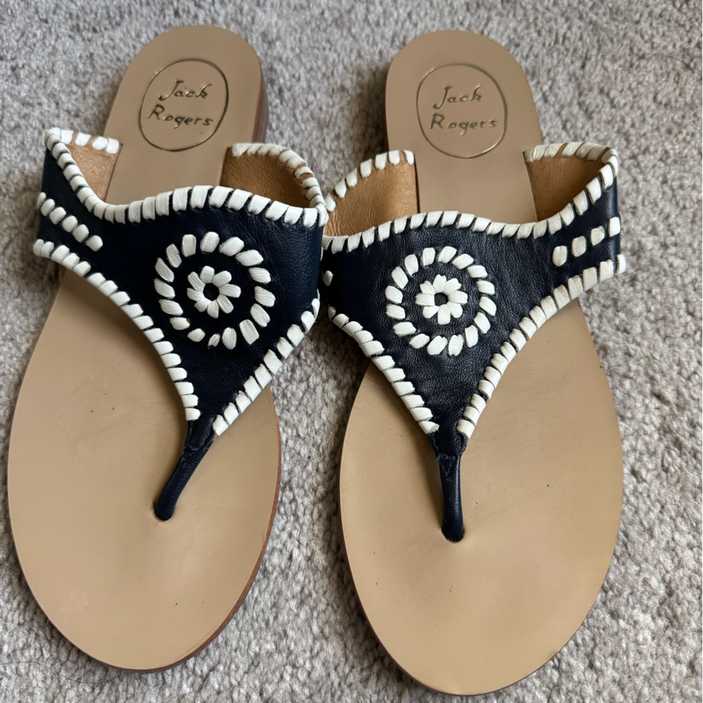 Jack Rogers Navy and White Sandals